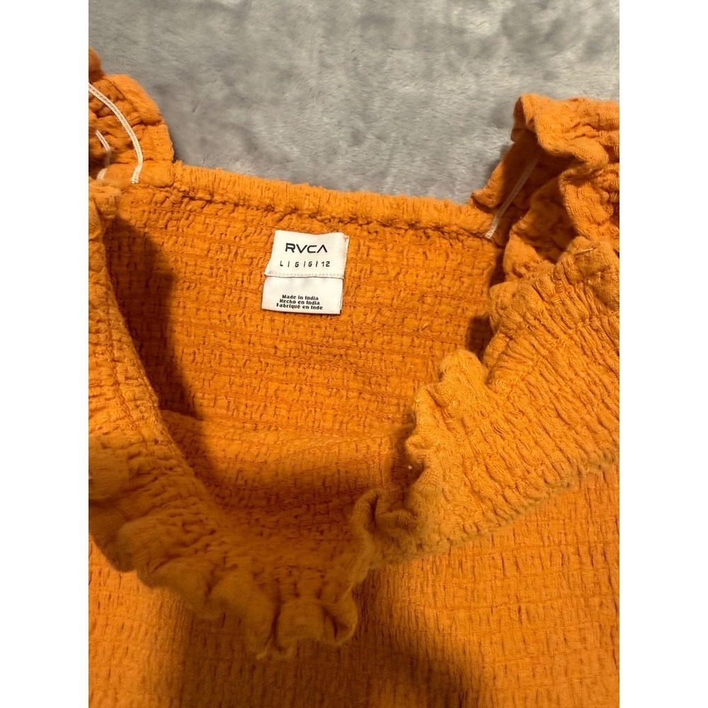 RVCA Terrace Tank Top Womens Large Orange Smocked Ruffle Cropped AVJWT00186 - Picture 5 of 6